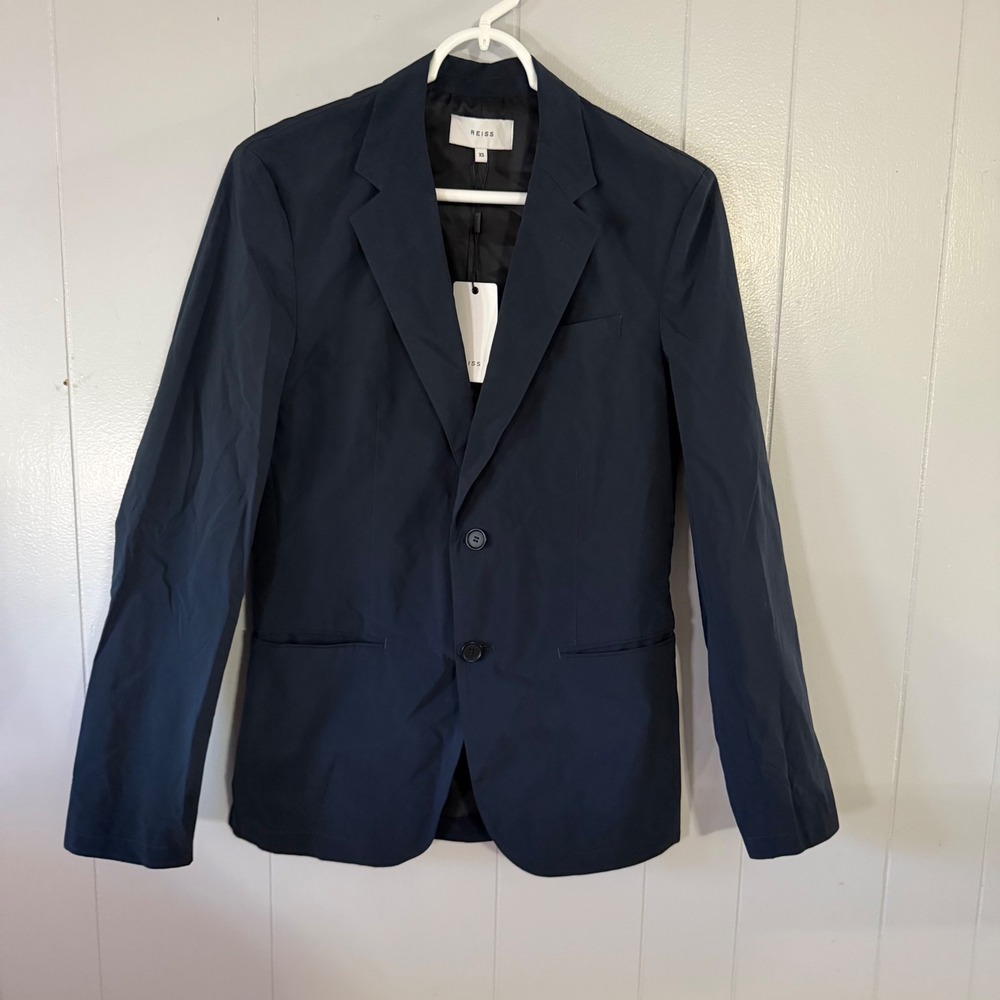 Reiss Unique-Nylon Blazer Mens XS Navy Blue Technical Tailored Jacket‎ NWT
